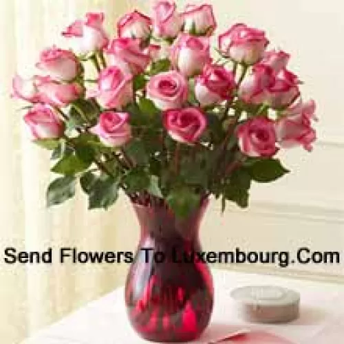 25 Dual Toned Roses In A Glass Vase