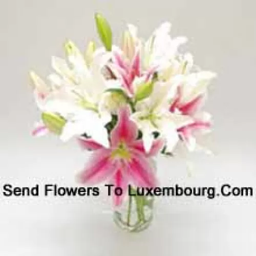 Mixed Colored Lilies In A Vase